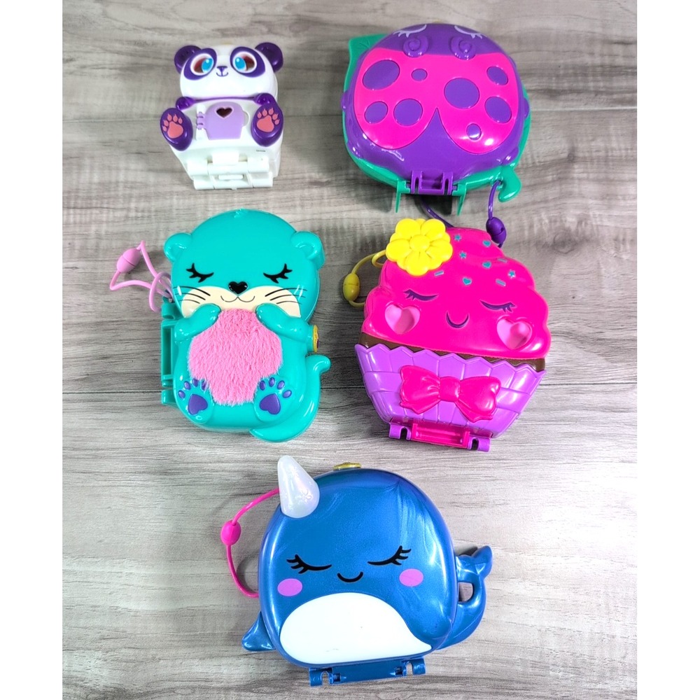 Polly Pocket Mattel LOT of 5 Play Set Cases Loose  / W Some Accessories